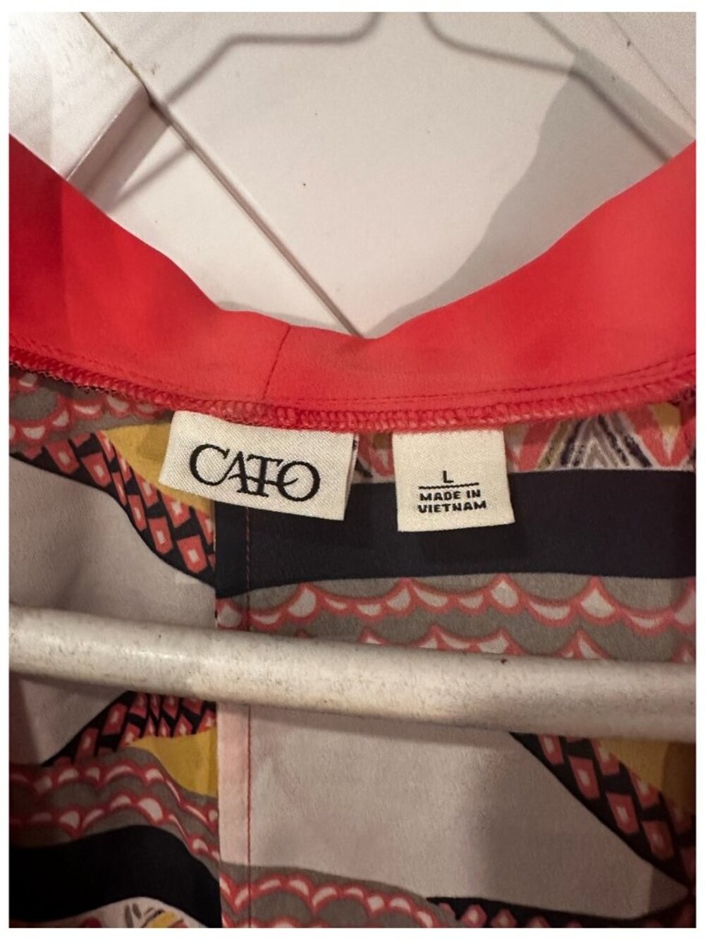 CATO Women's Open Front Blouse Multi Color Geometric Patterned Siz L Needs Trim - Picture 2 of 5